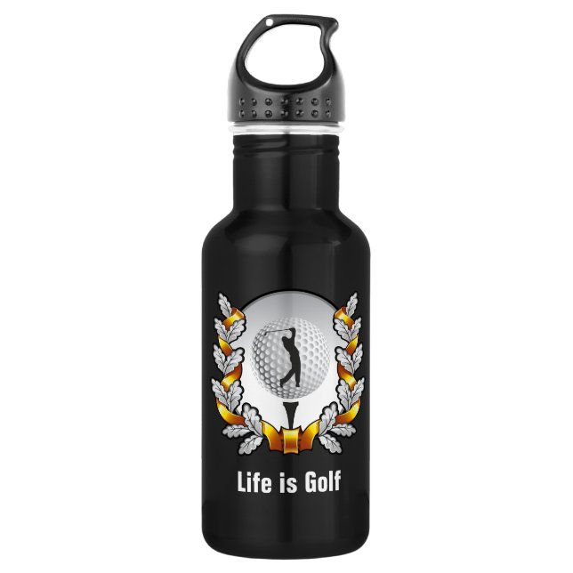 Life is Golf Golfer Ball Tee Water Bottle (Front)