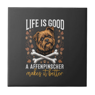 Life Is Good Affenpinscher Dog Crossed Bones Ceramic Tile