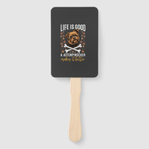 Life Is Good Affenpinscher Dog Crossed Bones Hand Fan