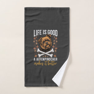 Life Is Good Affenpinscher Dog Crossed Bones Hand Towel