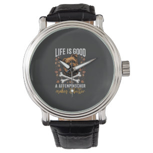 Life Is Good Affenpinscher Dog Crossed Bones Watch