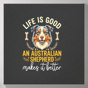 Life Is Good Australian Shepherd Dog Bone Canvas Photo Tile