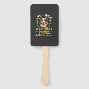 Life Is Good Australian Shepherd Dog Bone Hand Fan
