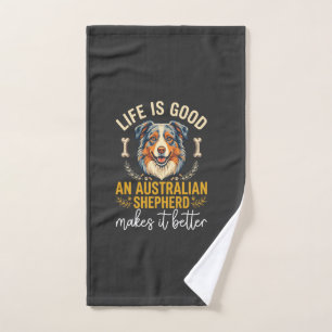 Life Is Good Australian Shepherd Dog Bone Hand Towel
