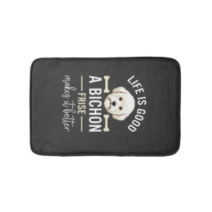 Life Is Good Bichon Frise Dog Bones White Fur Bath Mat