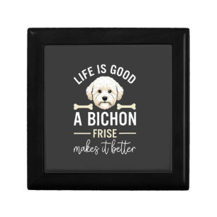 Life Is Good Bichon Frise Dog Bones White Fur Gift Box