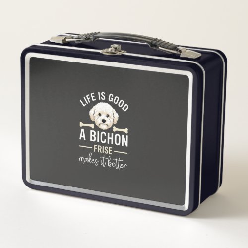 Life Is Good Bichon Frise Dog Bones White Fur Metal Lunch Box