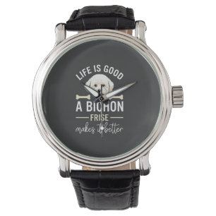 Life Is Good Bichon Frise Dog Bones White Fur Watch