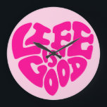 Life is Good Cute Pink Acrylic Wall Clock<br><div class="desc">Life is Good - motivational quote,  pink heart.
A cute stylish and practical accent in any room,  this unique high-quality Wall Clock</div>