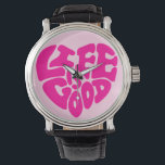 Life is Good Cute Pink Wrist Watch<br><div class="desc">Cute pink heart girls watch.
Life is good - motivational quote.</div>