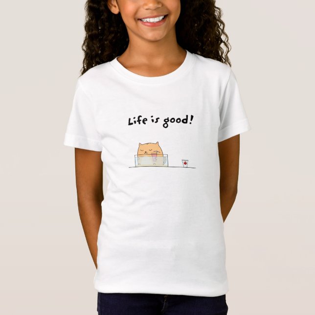 Life Is Good Funny Orange Cat In Fishtank shirt (Front)