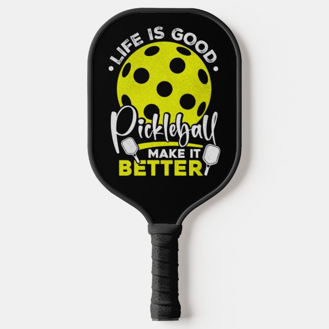 Life Is Good Yellow Ball White Script Art Pickleball Paddle (Front)