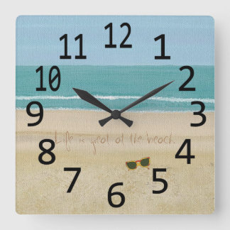 Life is great at the beach scene sunglasses square wall clock