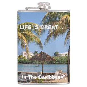 Life Is Great Beach Caribbean Palms Tropical  Flask