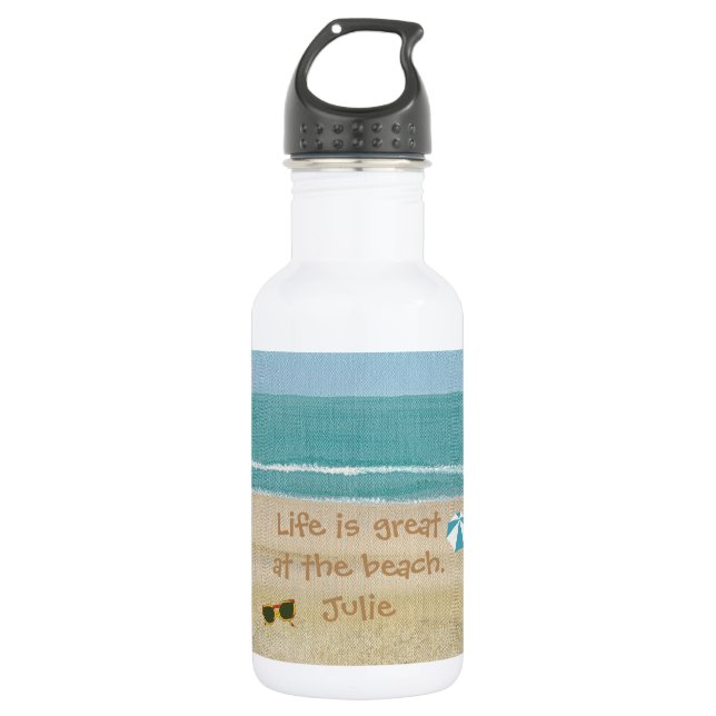 Life is great beach scene sunglasses water bottles (Front)