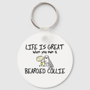 Life is Great Bearded Collie Keychain