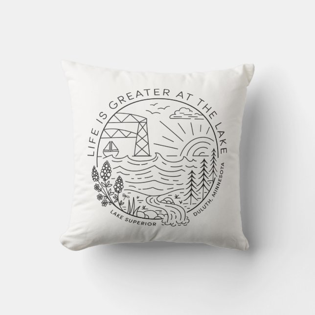 Life is Greater at the Lake – Black Throw Pillow (Front)