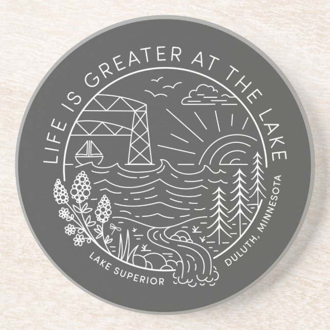 Life is Greater at the Lake – White and Gray Coaster (Front)