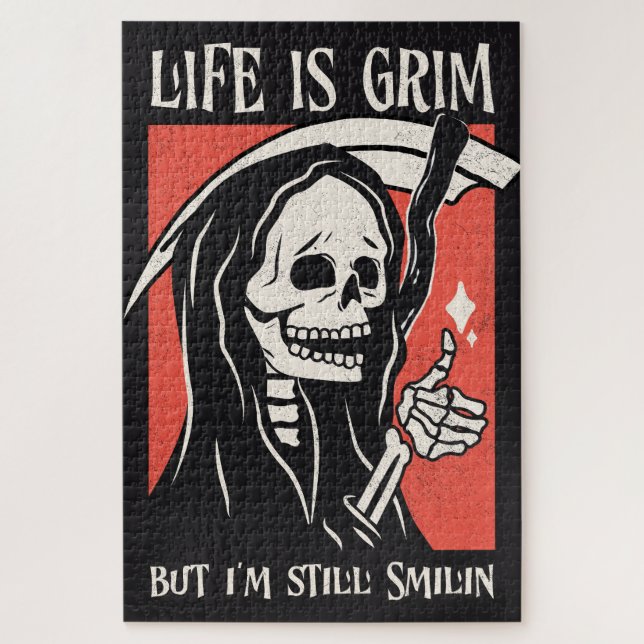 Life Is Grim Funny Grim Reaper Funny Sarcastic Pun Jigsaw Puzzle (Vertical)