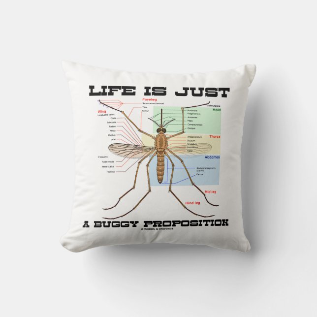 Life Is Just A Buggy Proposition (Mosquito Humor) Throw Pillow (Front)