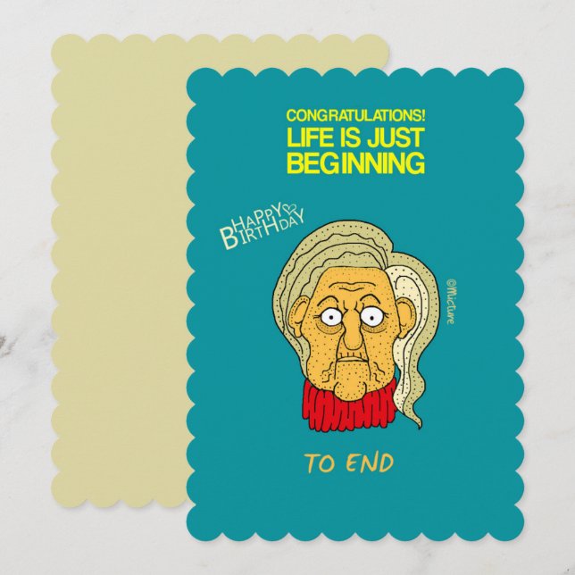 Life is just beginning old lady cartoon card (Front/Back)