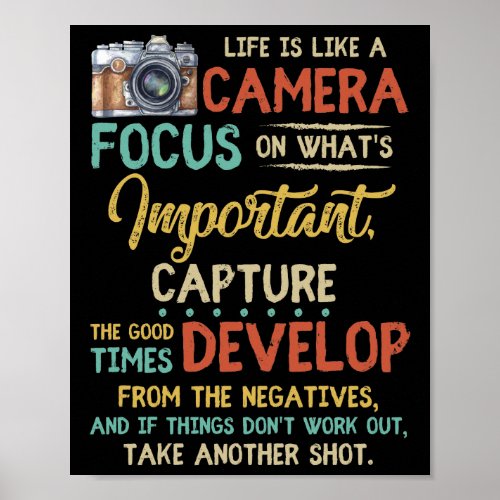 Life Is Like A Camera Focus On Whats Important Poster