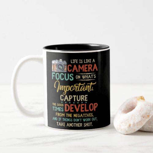 Life Is Like A Camera Focus On Whats Important Two_Tone Coffee Mug
