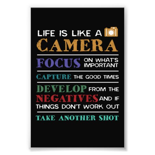 Life Is Like A Camera Photography Photographer Photo Print