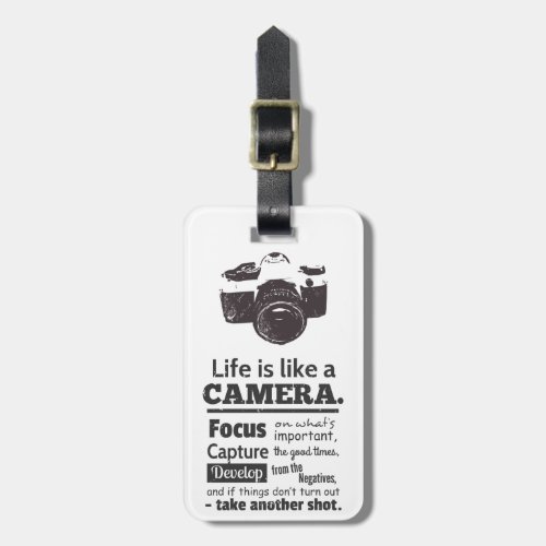 Life is like a camera quote Black Grunge Luggage Tag