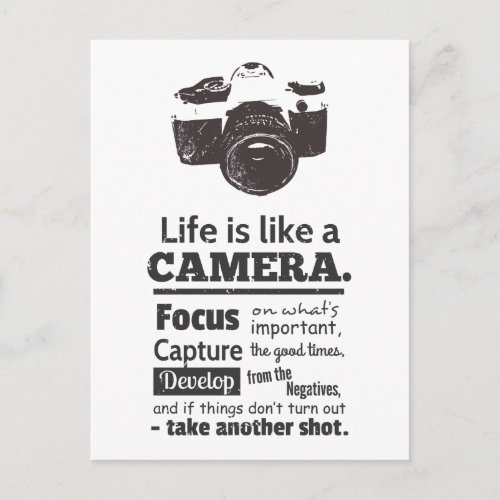 Life is like a camera quote Black Grunge Postcard