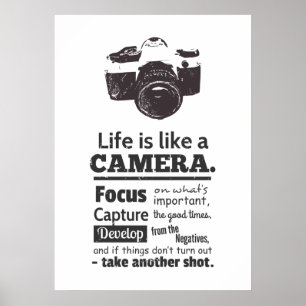 Life is like a camera quote, Black Grunge Poster
