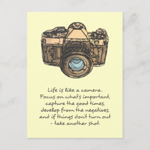 Life is like a camera quote, indie postcard