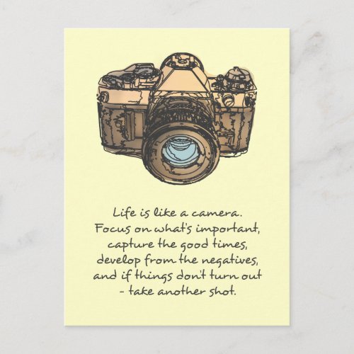 Life is like a camera quote indie postcard