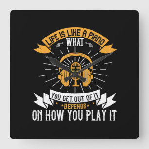 Life Is Like A Piano Square Wall Clock