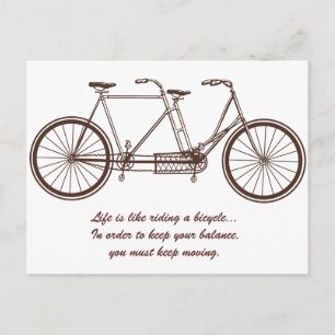 "Life is like riding a bicycle..." Announcement Postcard