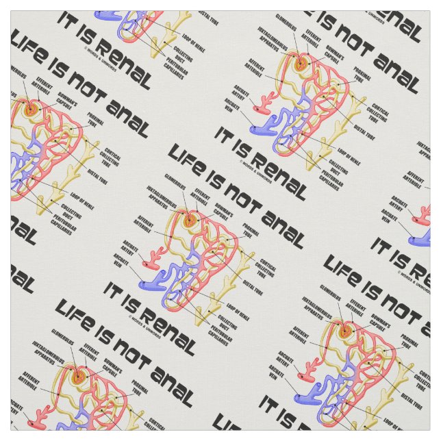 Life Is Not Anal It Is Renal Kidney Nephron Fabric (Swatch)