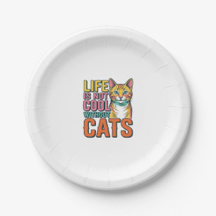 Life Is Not Cool Without Cats Vintage Cat Shirt De Paper Plates