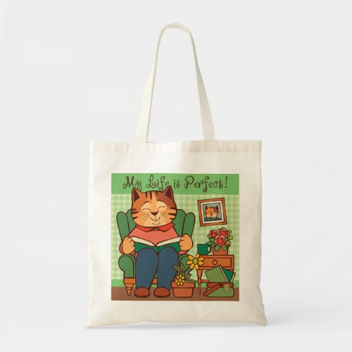LIfe is Perfect Cat Reading Book Tote Bag