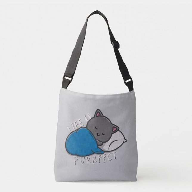 Life is Purrfect - Sleeping Cat Crossbody Bag (Front)