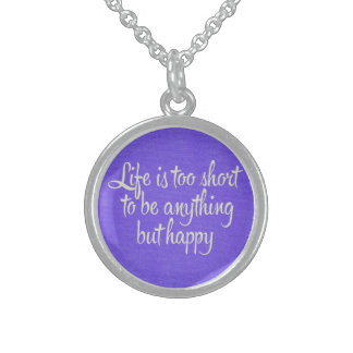 Life is Short Be Happy Purple Canvas Sterling Silver Necklace