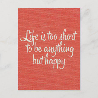 Life is Short Be Happy Red Canvas Postcard
