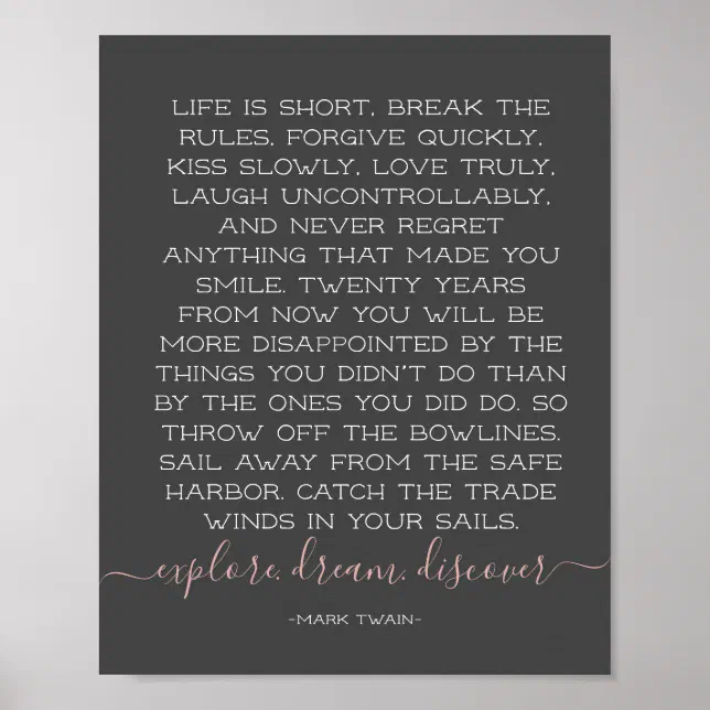 Life is Short Break the Rules Mark Twain Quote Poster | Zazzle