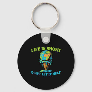 Life is short don't let melt earth globe ice cream keychain