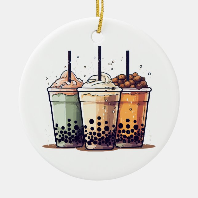 Life is short, drink the boba ceramic ornament (Front)