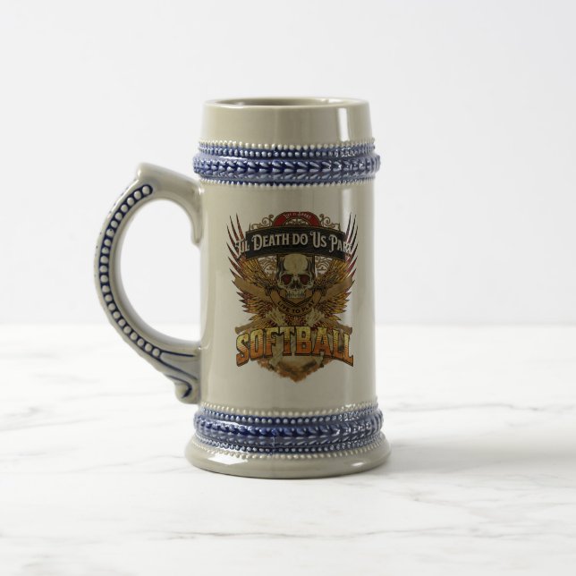 Life is Short - Live to Play Softball - Fire Gold Beer Stein (Left)