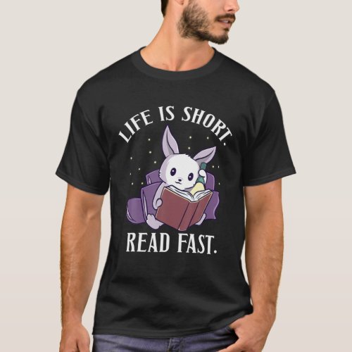 Life Is Short Read Books Library Rodent Bunny Kawa T_Shirt