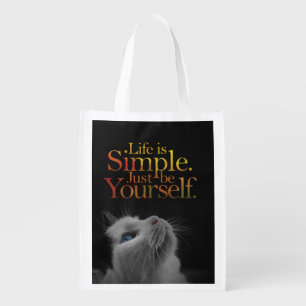 Life Is Simple Black Cat Inspirational Quote Reusable Grocery Bag