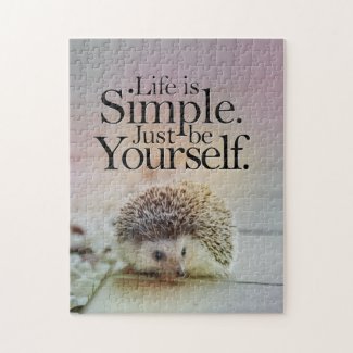 Life Is Simple Cute Hedgehog Inspirational Quote Jigsaw Puzzle