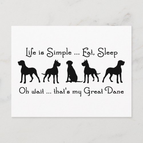 Life is Simple Eat Sleep Great Dane Dog Humour Postcard