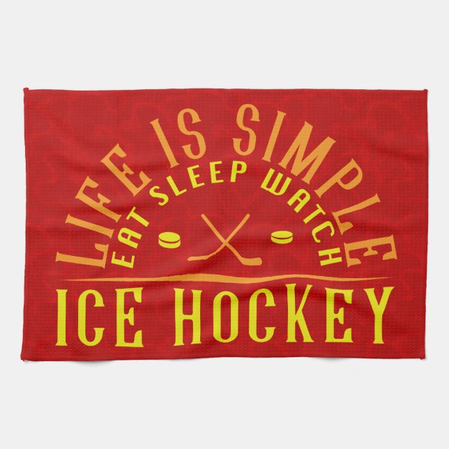 Life Is Simple Eat Sleep Watch Ice Hockey Towel (Horizontal)